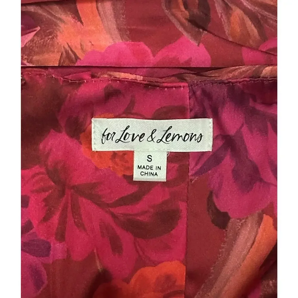 FOR LOVE & LEMONS Alia Floral Satin Mini Skirt Red Ruched Ruffle Festival Club